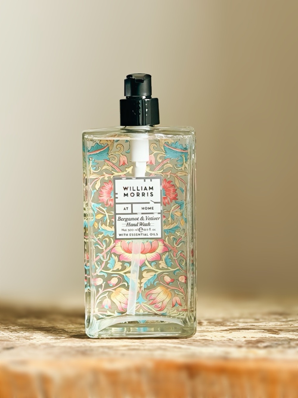NEW William Morris Bergamot & Vetiver Hand Wash Glass Floral Bottle 16.9 OZ